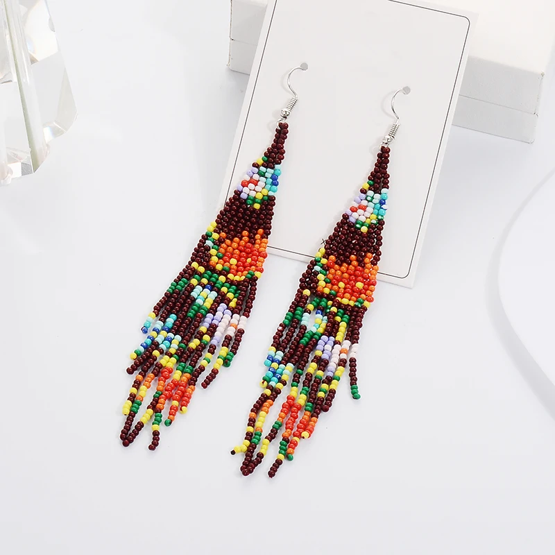 Винтажные этнические Разноцветные длинные висячие серьги с кисточками для