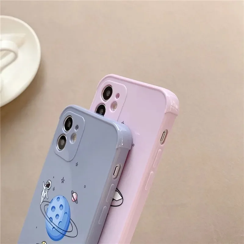 

Astronaut Planet Stars Candy Color Phone Case For iPhone 11 12 Pro Max Mini X XS XR 7 8 Plus SE 2020 Shockproof Lens Protected