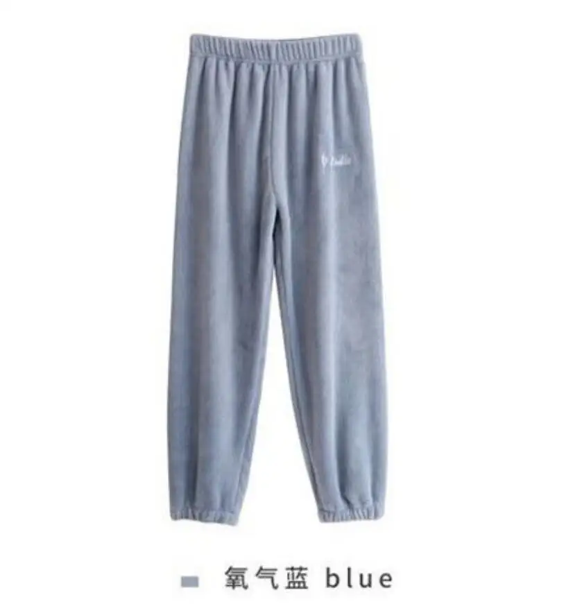 Pants-blue Зимний толстый женский пижамный комплект, осенне-зимняя фланелевая теплая Пижама с рисунком, Женская домашняя одежда, женская пижама - Цвет: Pants-blue