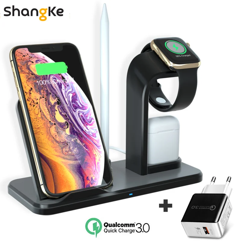 Новая быстрая зарядка 3 в 1 Qi Беспроводной Зарядное устройство для Apple watch 1 2 3 4 Airpods для iPhone XS max XR X 8 плюс samsung S9 S8 примечание 9