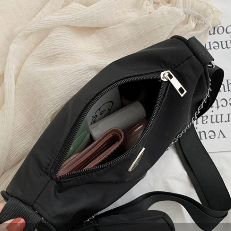 

Designer Crossbody Bags for Women Nylon Light Ladies Purses and Handbags Side Black White Female Shouder Bag Sling Chains Cheap