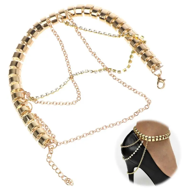 

High Heels Chain Anklet Gold Decoration Women Rhinestone Ornament Multi Layer Pendant Ankle Chain Wedding Bridal N7MF