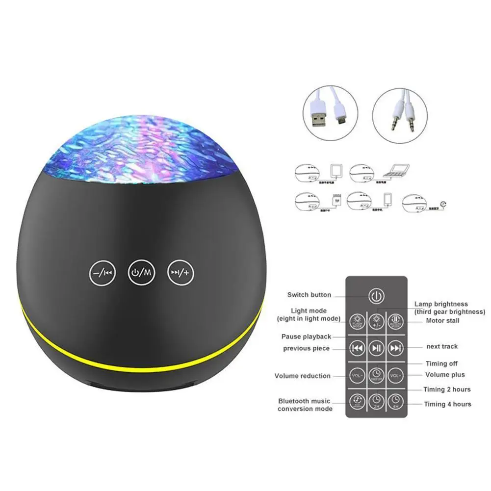 L&aacute;mpara de luz nocturna con Bluetooth para el hogar, reproductor de m&uacute;sica con Control remoto, proyecci&oacute;n Led colorida, piedra de la suerte, Ola oce&aacute;nica, regalos-0
