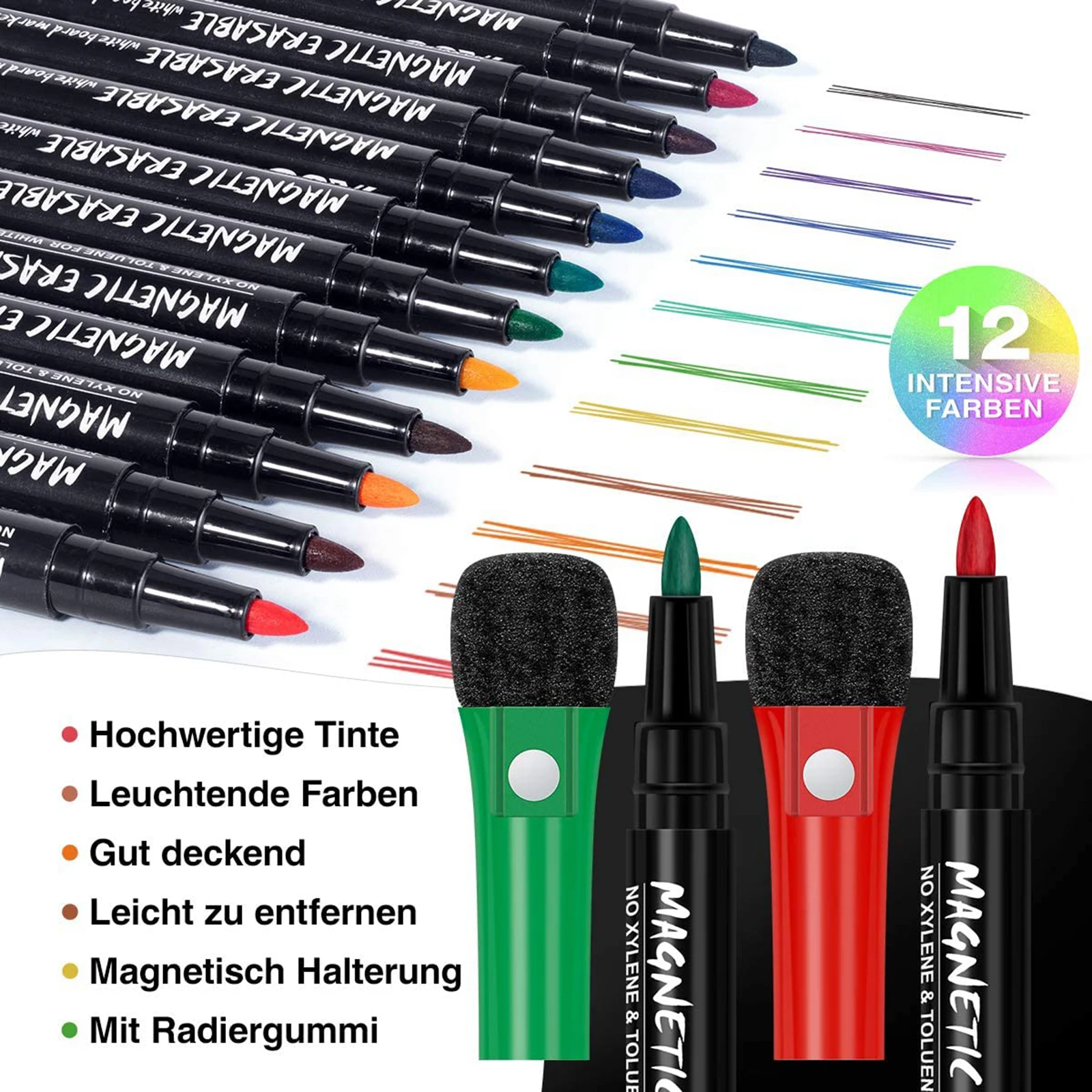 

12 colors/lot high quality Plastic 1.5mm Magnetic Dry Erase Markers Drawing Stationery School supplies