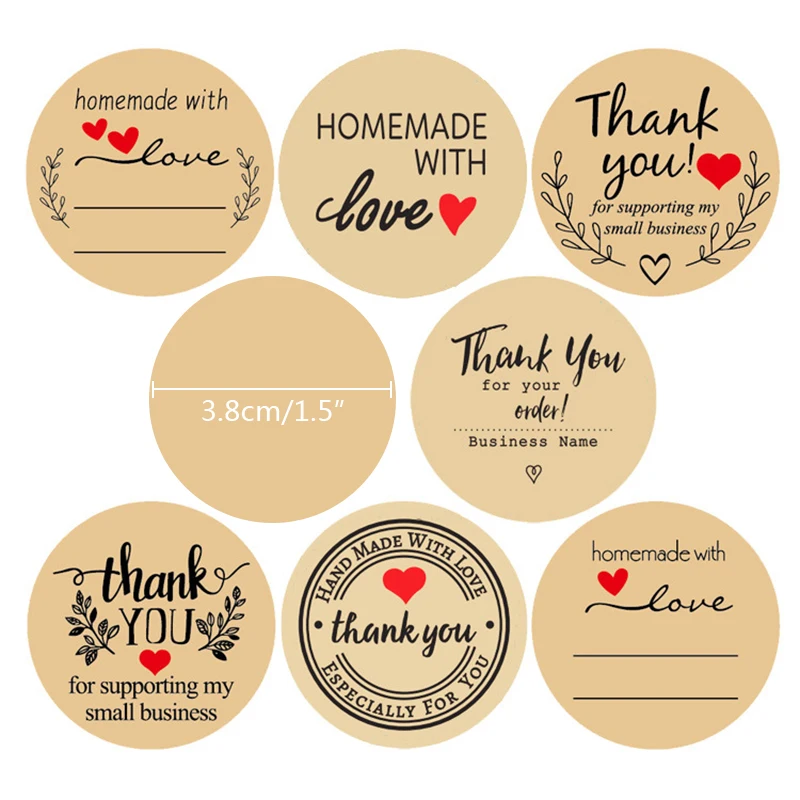 

500pcs Round Vintage Labels Thank You Kraft Sticker 1.5inch Wedding Pretty Gift Cards Envelope Sealing Label Stickers Stationery