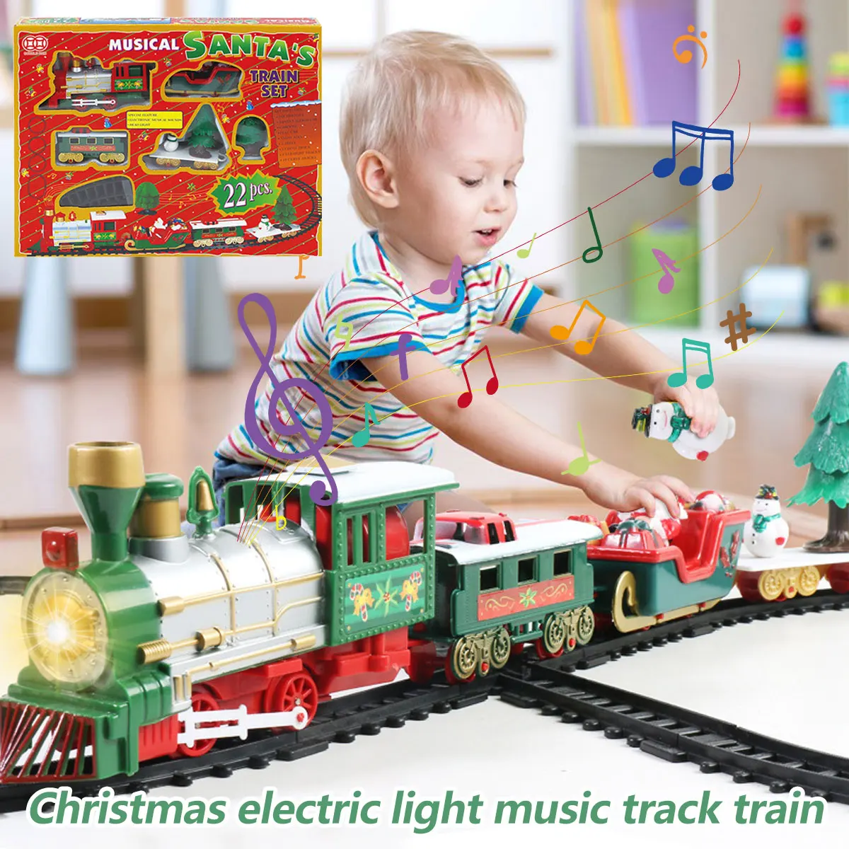 

Набор рождественских поездов светильник музыкальный трек игрушечный поезд на батарейках модель поезд для детей Рождественский подарок на ...