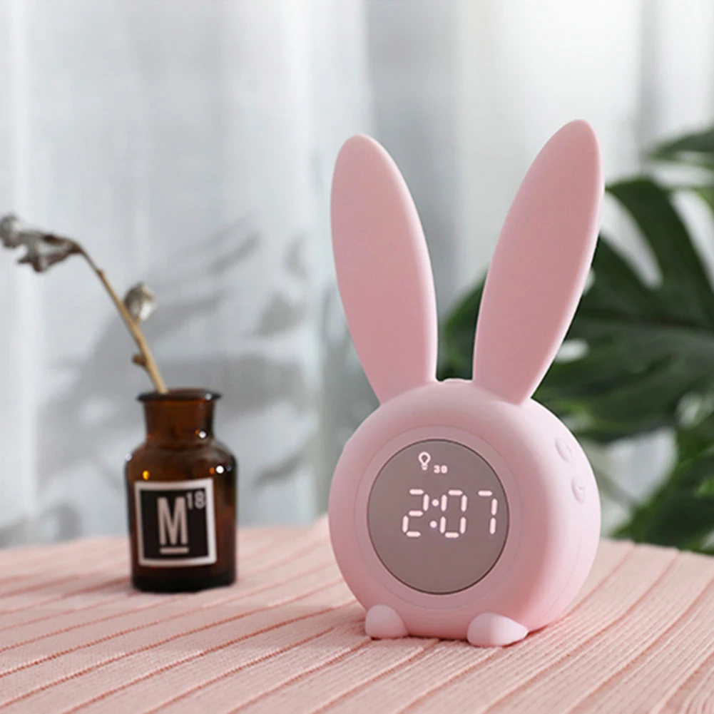 LED Intelligent Digital Table Clock Cute Rabbit Alarm Bedside Bedroom Desk for Kids Night Light Multi Function Snooze Time | Дом и сад