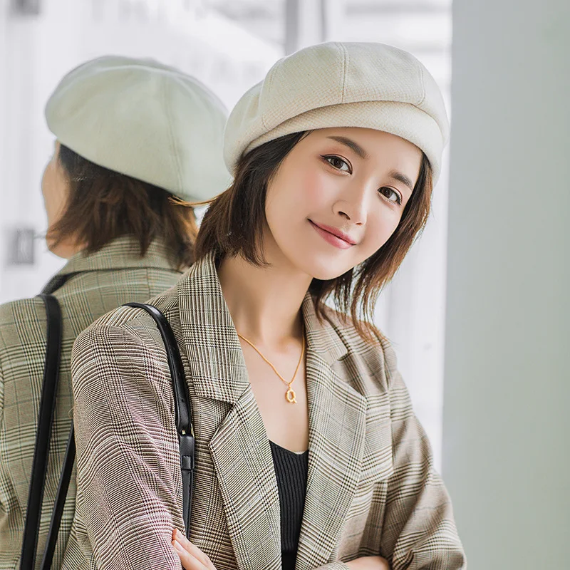 Зимний женский берет хлопковые шапки женская элегантная клетчатая винтажная