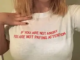 Women's White Harajuku 90s Streetwear T-shirt with Red If You Are Not Angry You Are Not Paying Attention Inscriptions image 5