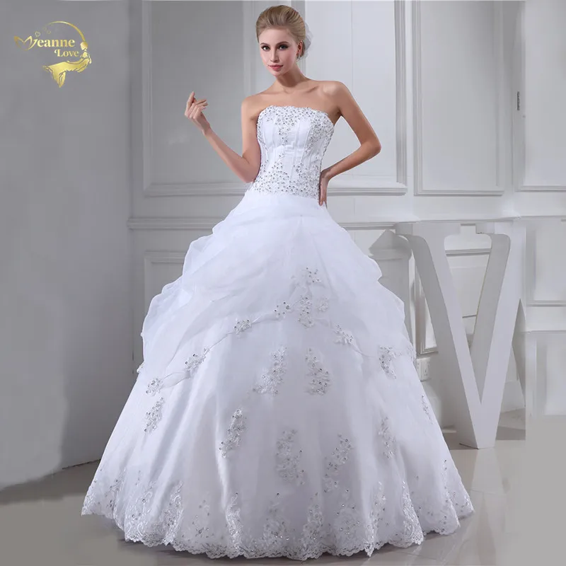 

Jeanne Love Ball Gown Strapless Wedding Dresses 2021 Bridal Gowns Applique Beading White Wedding Gowns Robe De Mariage Plus Size
