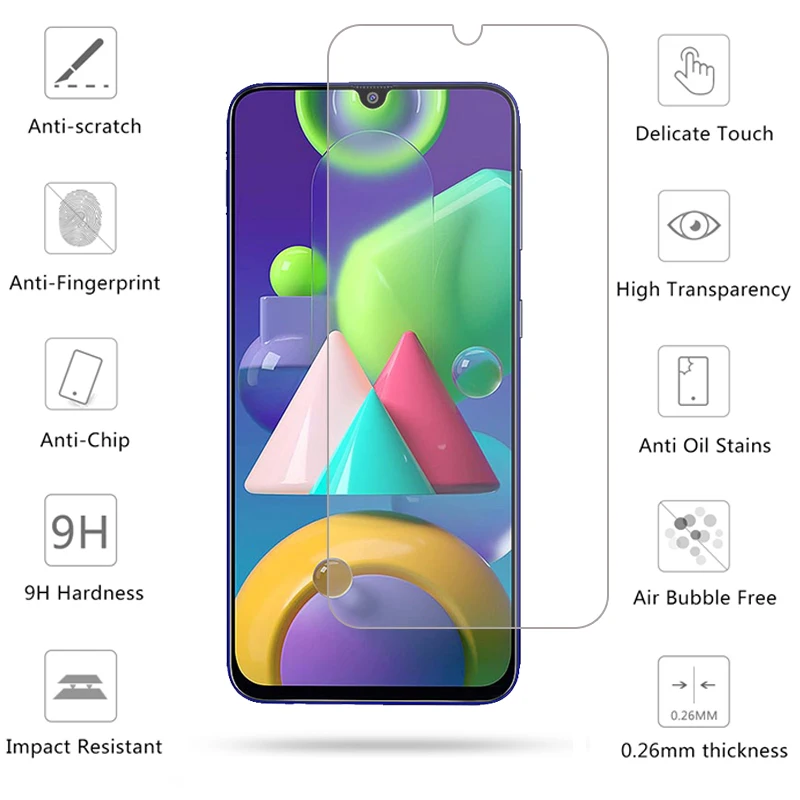2 piezas para Samsung Galaxy M21 vidrio para Galaxy M21 pel&iacute;cula de vidrio templado 9H Protector de pantalla de vidrio Protector para Samsung M21 M215F-0