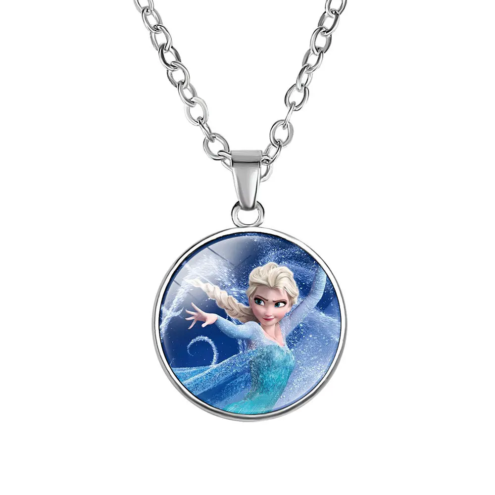 Disney Princess Children's Cartoon Frozen Elsa Snow White Mermaid Cinderella Girl Necklace Accessory Pendant Birthday Gift