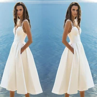 short wedding dress 2019 wedding gowns women bohemian satin lace appliques zipper tea length beach bridal party dresses