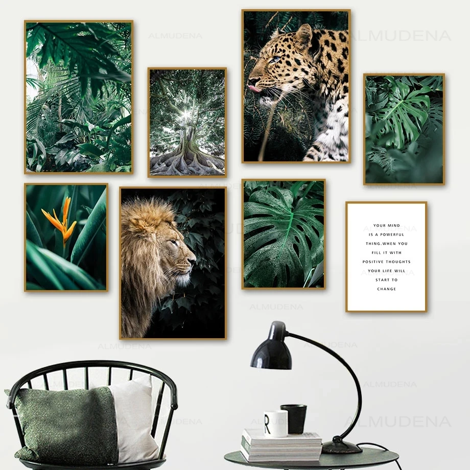 

Jungle Cheetah Lion Monstera Leaf Tree Wall Art Canvas Painting Nordic Posters And Prints Wall Pictures For Living Room Decor