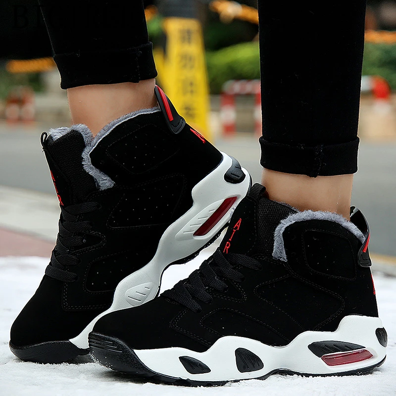 Повседневная обувь Мужские ботинки Зимняя Кожаные сникерсы черного цвета