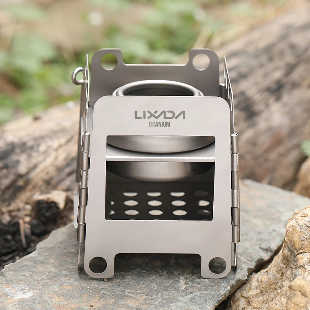 

Lixada Titanium Folding Camping Stove Lightweight Pocket Wood Burner with Mini Alcohol Stoves for Outdoor Survival Equipment