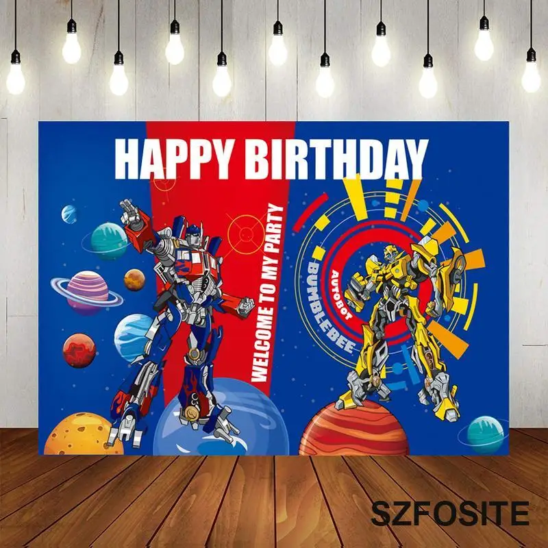 

Виниловый фон для фотосъемки с изображением героев мультфильмов земли роботов воинов мальчиков украшение стола на день рождения