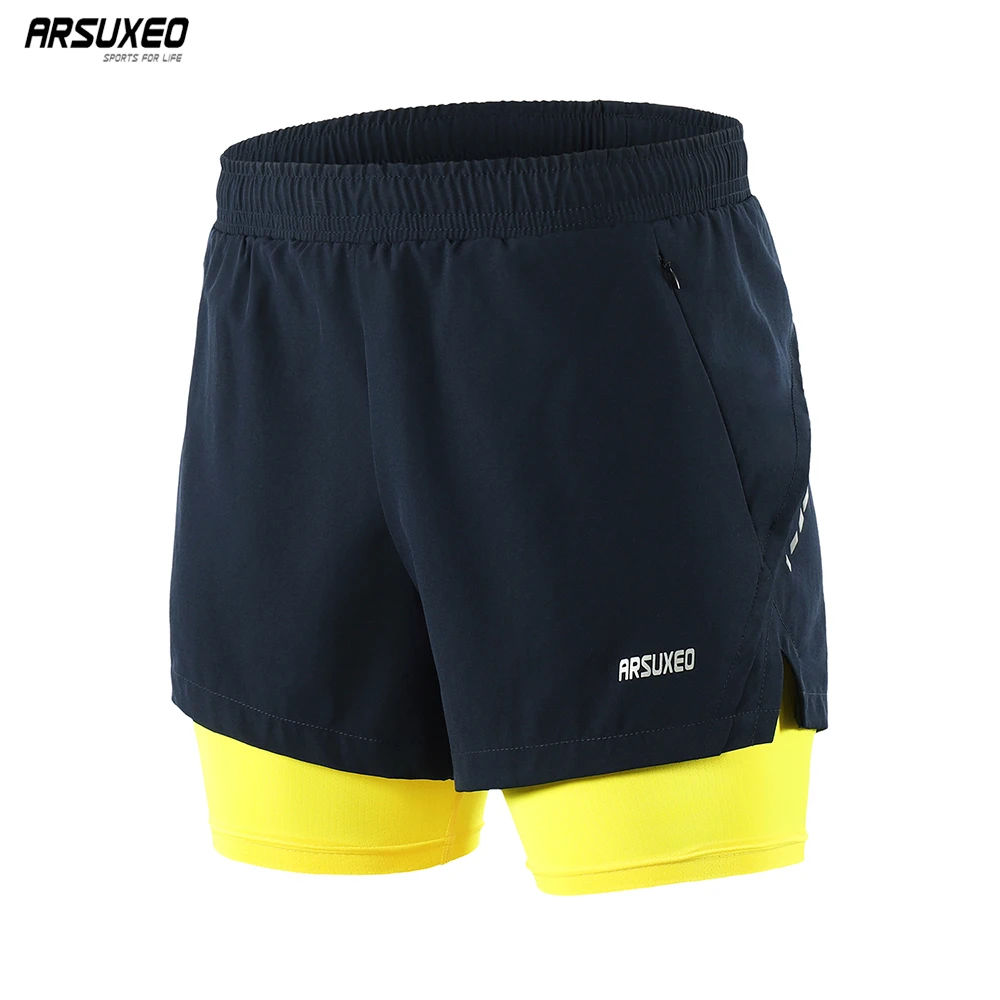 

ARSUXEO 2022 Men Running Shorts Gym Fitness Training Exercise Jogging 2In1 Summer Sports Shorts with Longer Liner Quick Dry B202