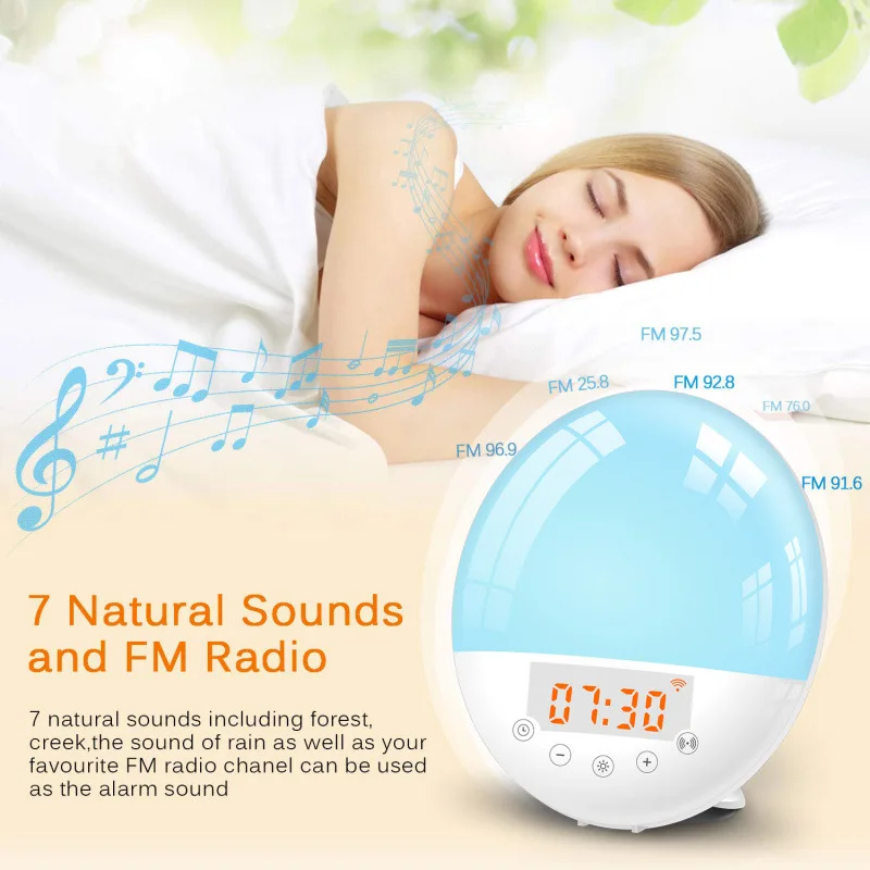 

Wake Up Light Sunrise Alarm Clock WiFi Smart 7 Colors Sunrise/Sunset FM Radio Digital Nightlight Clock For Alexa Google Home