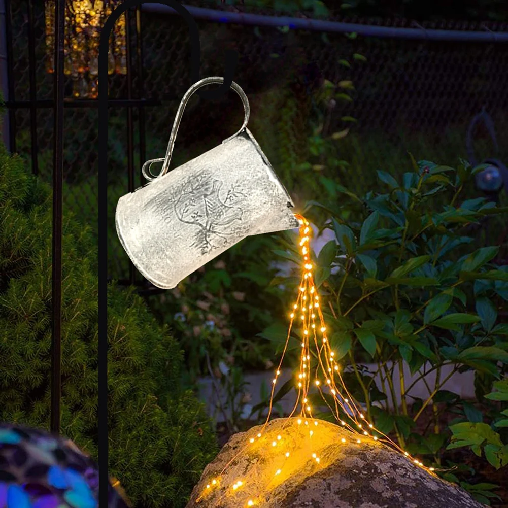

Solar Light with Rain Gauge Lawn Lamp Vintage Fairylight Watering Kettle Shower Can Statues Greensward Lamp for Decor