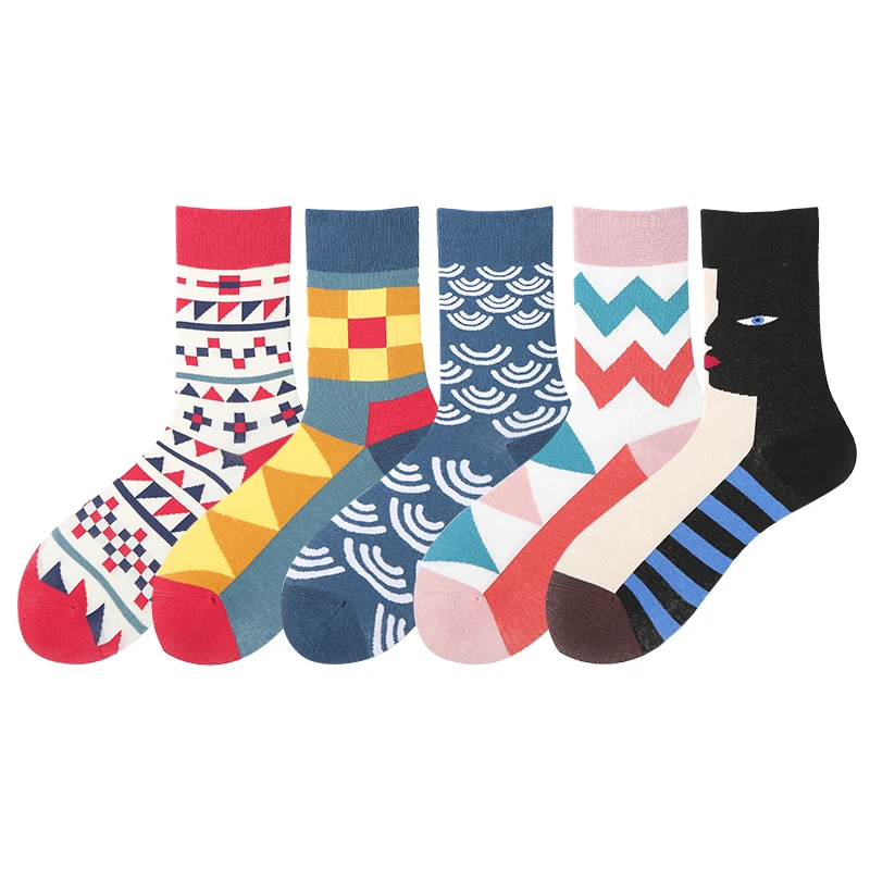 

2021 Spring New Men Fashion Street Casual Crew Socks Combed Cotton Seamless Top Quality Art Collection Ins Dressing Stockings