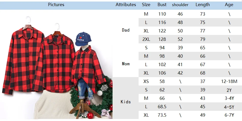 

Plaid Christmas Family Matching Blouses Spring Daddy Mommy and Me Clothes Mother Daughter Father Son Long Sleeve Cotton Shirts