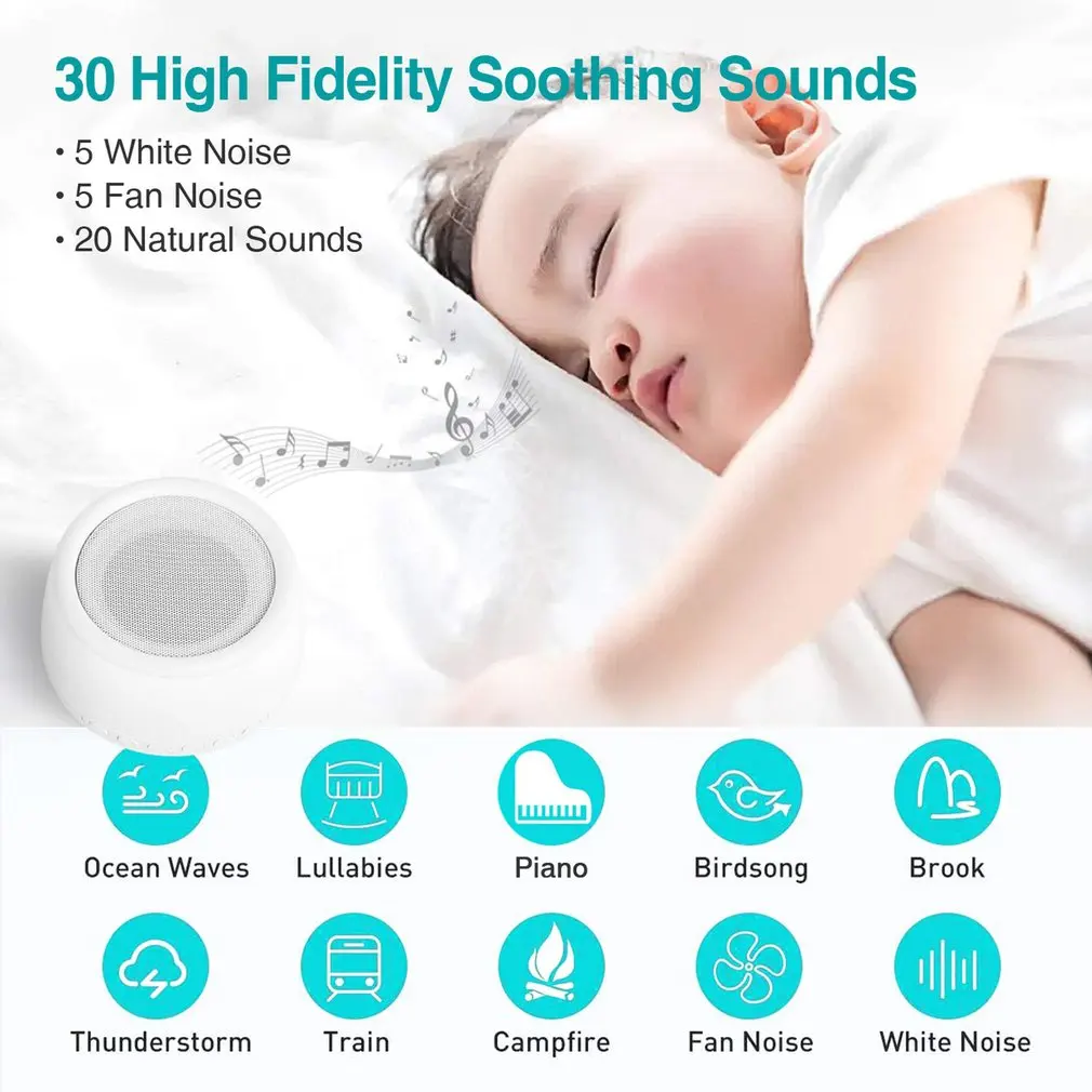 White Noise Machine Timed Shutdown Sleep Sound Machine For Sleeping & Relaxation USB Rechargeable For Baby Adult Office Travel