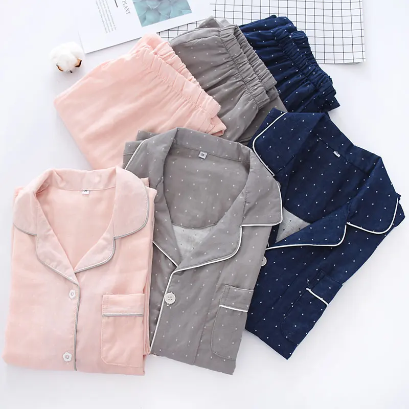 

2020 Pajamas for Women Long Sleeve Nightwear Women Sleepwear Turn-down 100% Cotton Pyjamas Thin Pijama Mujer Loungewear