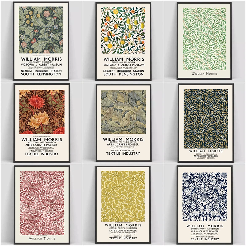 

William Morris Canvas Painting Museum Exhibition Poster Gallery Modern Wall Art Retro Flower Pictures for Living Room Home Decor