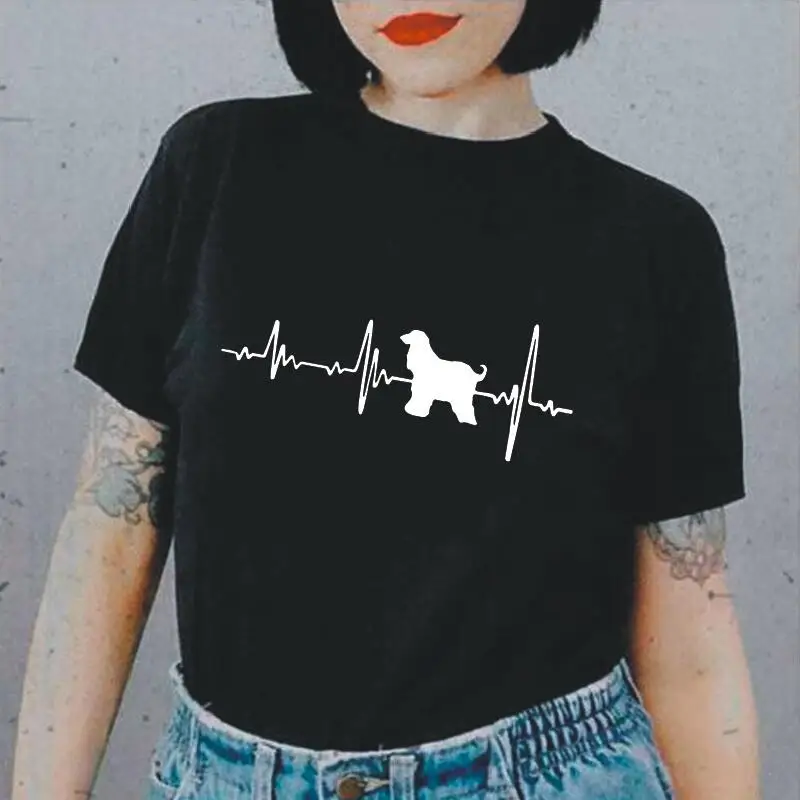 

Funny Afghan Hound Love Heartbeat T Shirt Women Tops Summer Short Sleeve Casual Tshirt Harajuku Tee Shirt Femme Camiseta Mujer