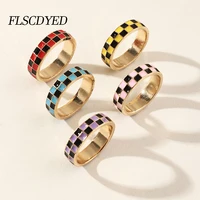 flscdyed vintage dripping oil mosaic round gold rings for women bohemia fashion jewelry 2021 new girl accessories wholesale