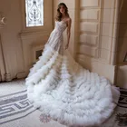 Великолепное пышное свадебное платье с длинным шлейфом, кружевное многослойное фатиновое формальное платье для горячая Распродажа, 2020