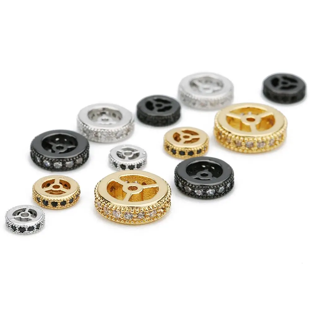 

5Pcs Micro Pave CZ Wheel Shape Spacer Beads DIY Beading Jewelry Making Spacers Supplies Round Loose Beads For Handmade Beads