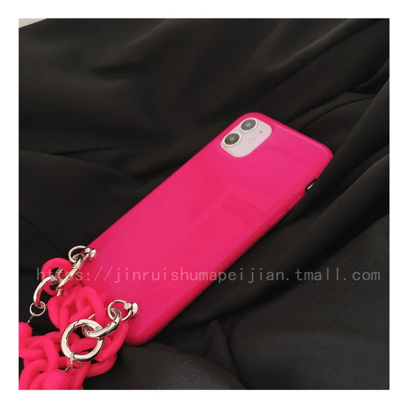 Флуоресцентный мягкий чехол через плечо с ремешком для iphone 11 Pro Max 12 MiNi X XR XS 6 7 8 plus SE