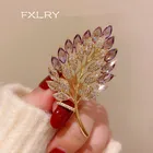 FXLRY элегантная градиентная фиолетовая инкрустированная фианитами брошь в форме листа для женщин модные ювелирные изделия аксессуары