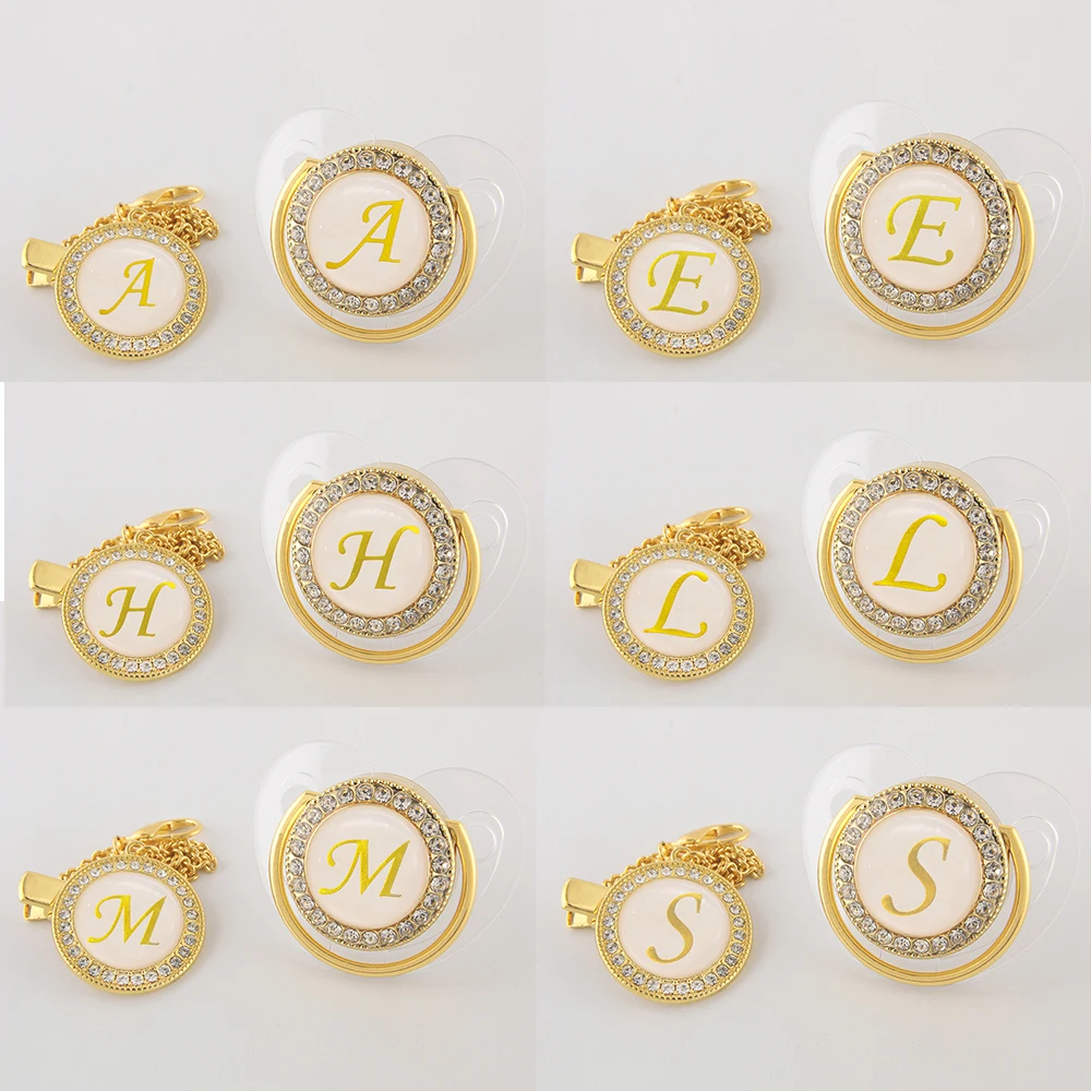 

26 Name Initials Luxury Transparent Baby Pacifier Chain Clip Newborn BPA Free Bling 0-12 Months Silicone Dummy Soother Chupeta