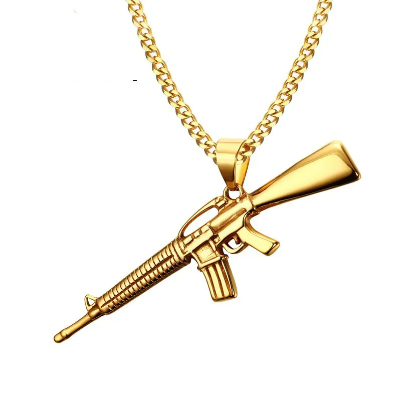 

Gun Pendant Necklaces Titanium Women Men Gold Colier Ras De Cou Gargantilla Collares Etnicos 60 Cm Chain Collares Mujer Sieraden