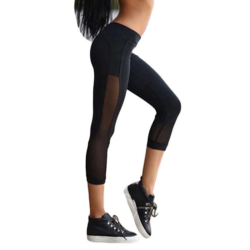 

2020 Hot Sell New Solid Cropped Trousers Tight Bottom Women Mesh Leggings Sports Running Gym Cropped Trousers Fitness
