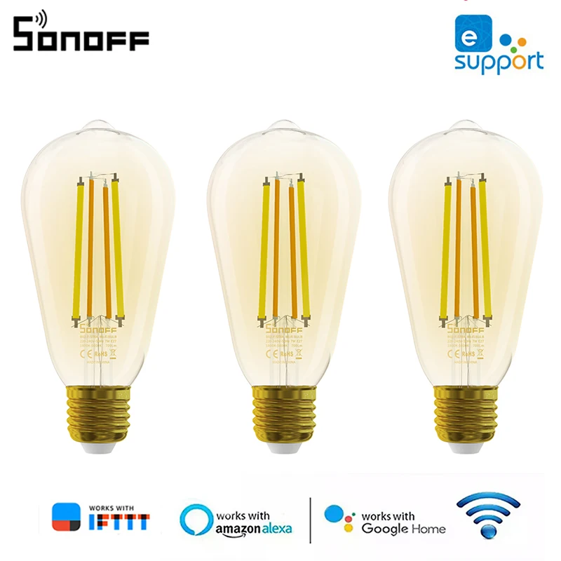 

Умная Светодиодная лампа накаливания SONOFF B02-F-ST64/A60 с Wi-Fi, E27, лампочки с регулируемой яркостью, лампа с дистанционным управлением через прилож...