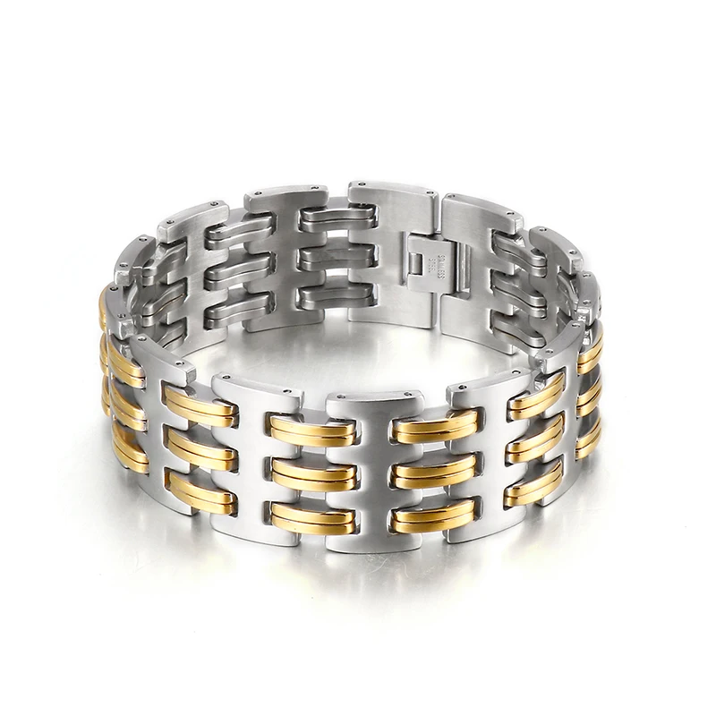 

25mm Wide Heavy Bracelet Between Golden 316L Stainless Steel Bracelets New Trend Charm Men's Bracelet Father Gift Jewelry