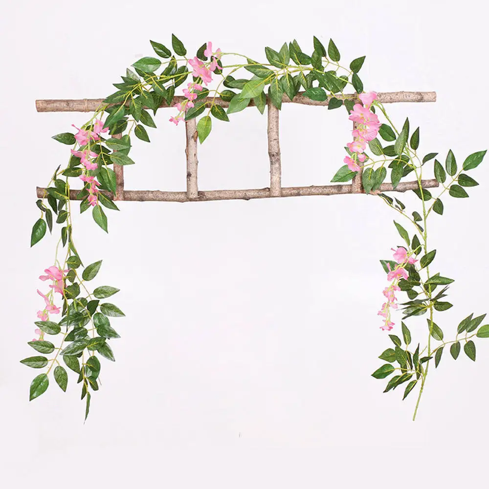 Light Pink 1 шт. 2 м цветок струны искусственные глицинии лоза растения-гирлянды листва открытый дом трейлинг цветок поддельный цветок Подвесной Настенный декор - Цвет: Light Pink