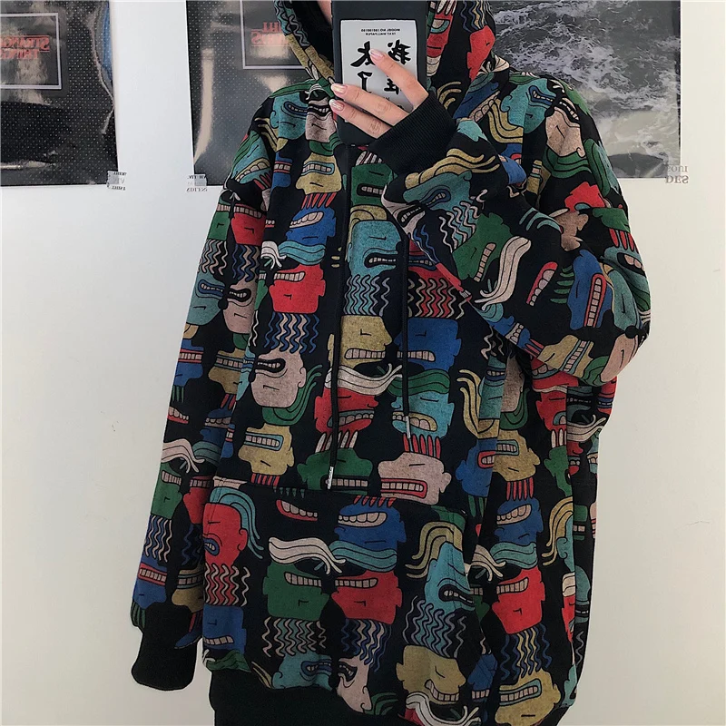 

Harajuku Women Hoodies Pullovers Oversized Print Sweatshirt Korean style Hood Hooded Women's tops Loose Coat Streetwear clothes