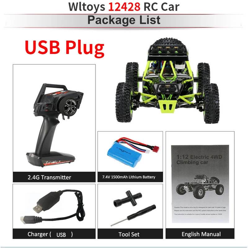 12428 USB Plug Wltoys 12423 12428 1/12 2,4G 4WD RTR RC автомобилей 50 км/ч Высокая Скорость RC Рок Гусеничный Радиоуправляемый гоночный автомобиль дистанционного Управление автомобиля - Цвет: 12428 USB Plug