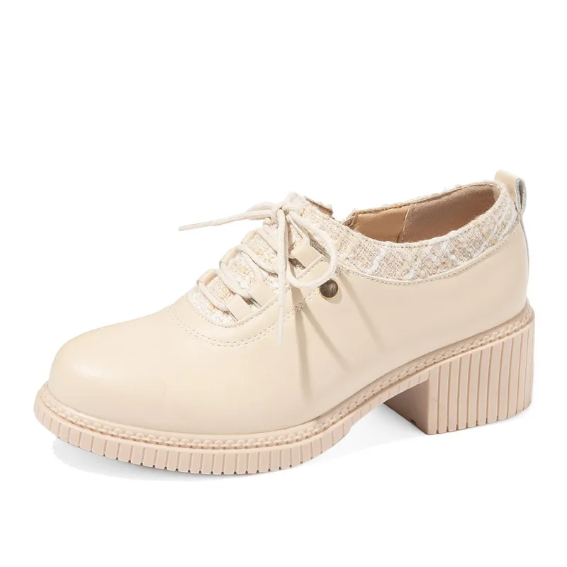 

Platform Women's Chunky Shoes Leather Casual Lace-Up Zip Girl's Shoes Free Shipping 2021 New Spring Low Heels Handmade Size33-43