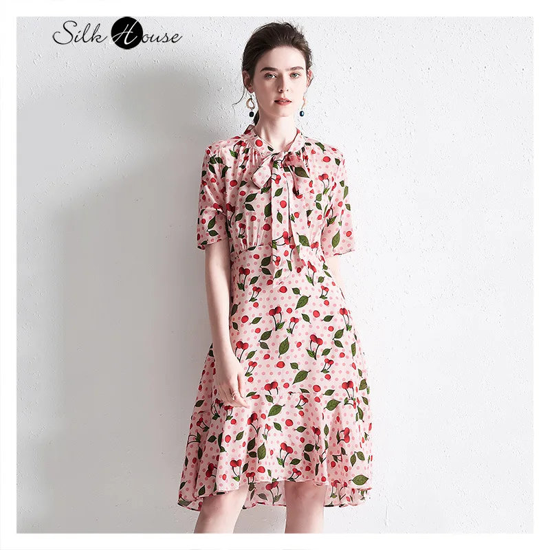 Шелковое платье в европейском и американском стиле женское средней длины из