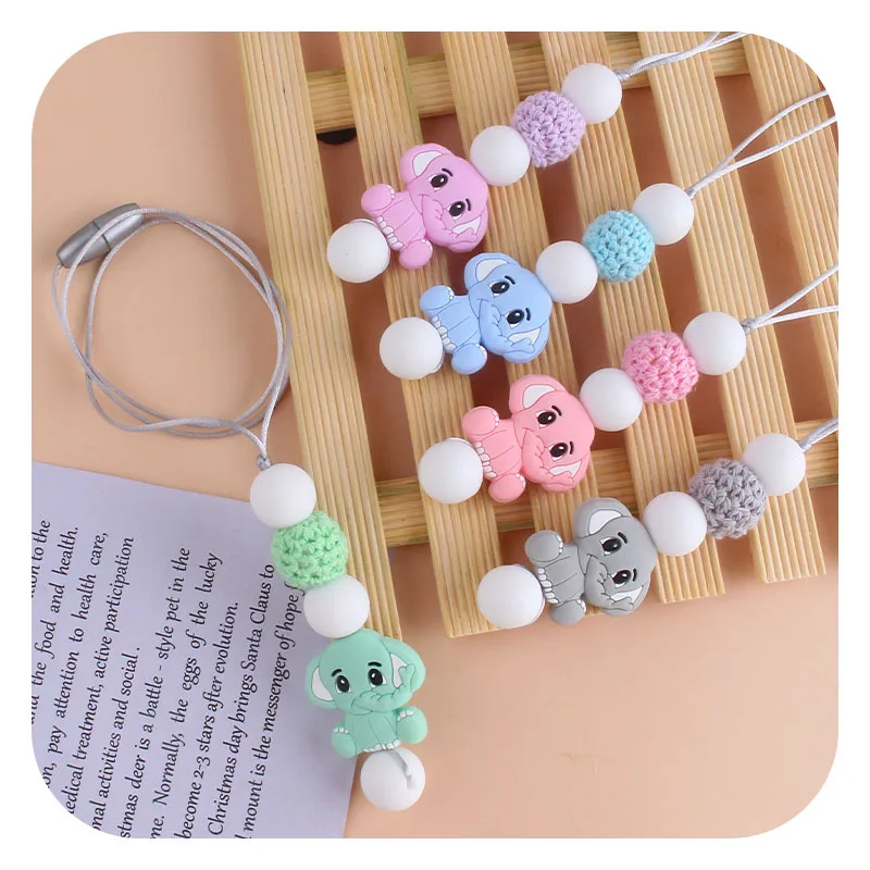 Kissteether-collar con cuentas de silicona para beb&eacute;, collar de elefante bonito para beb&eacute;, juguetes de dentici&oacute;n, collar para mam&aacute; para reci&eacute;n nacido-2