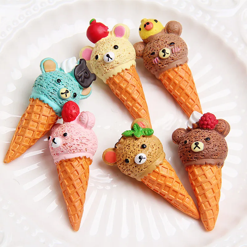 

2pcs Kawaii Cute Resin 3D Bear Ice Cream For Crafts Making Scrapbooking DIY Jewelry Accessory Home Figurine Dollhouse Toy