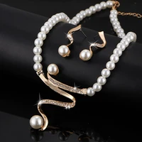 BLIJERY Vintage Gold Color Simulated Pearl Bridal Jewelry Sets For Women Crystal Wedding Necklace Earrings African Jewelry Set 2