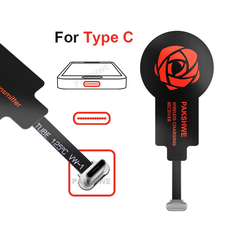 Red for Type C Qi Беспроводное зарядное устройство приемник модуль адаптер для Lightning iPhone 5 5S 5C SE 6S 7 7Plus Android Micro-usb type-C телефоны универсальные - Тип штекера: Red for Type C