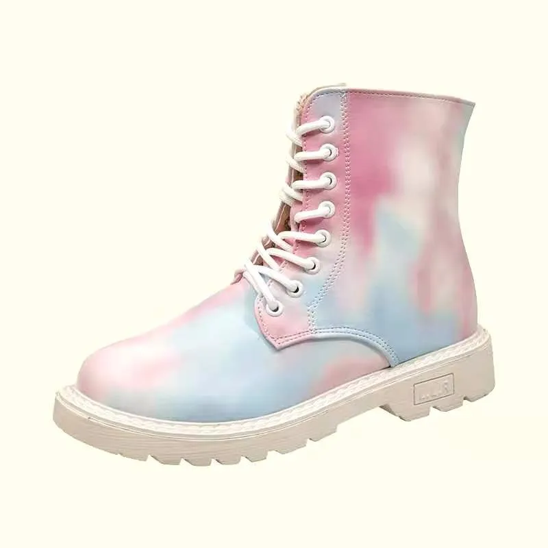 

Spring Autumn Women's Shoes New Colorful Martin Boots Flat Heel Low Top Female Round Toe Lace Up Ankle Boots New Fashion 2021